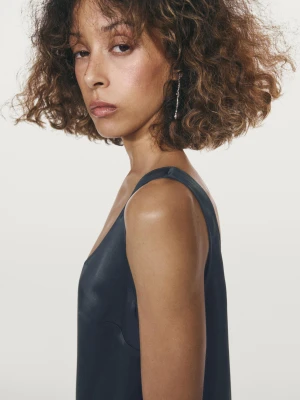 Krótka Luźna Sukienka Z Satyny - Ciemnoniebieski - - Massimo Dutti - Kobieta