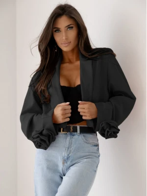 Krótka marynarka oversize z różą na rękawie MALLA - czarna  magmac 