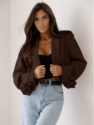 Krótka marynarka oversize z różą na rękawie MALLA - czekoladowa  magmac 
