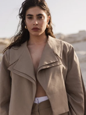 Krótka marynarka z lnem w kolorze TAUPE - LUKSOR -M/L Marsala