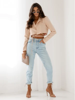 Krótka marynarka z ozdobnym wiązaniem ABIA - beżowa  magmac 