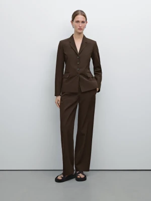 Krótka Marynarka Zapinana Na Guziki - Czekoladowy - - Massimo Dutti - Kobieta