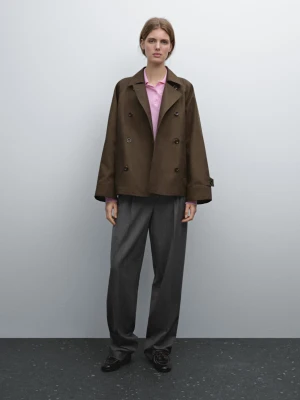 Zdjęcie produktu Krótka Peleryna Z Mieszanki Bawełny - Brązowy - - Massimo Dutti - Kobieta