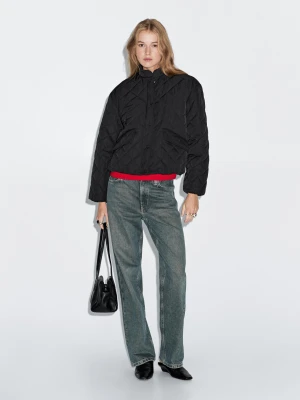 Krótka Pikowana Bomberka - Czarny - - Massimo Dutti - Kobieta