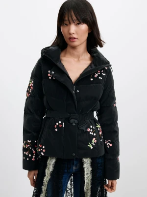 krótka pikowana kurtka w kwiaty Desigual czarny