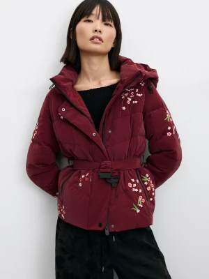 krótka pikowana kurtka w kwiaty Desigual czerwony