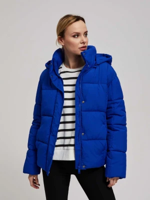 Krótka pikowana kurtka z kapturem ciemnoniebieska Moodo