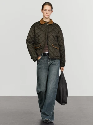 Krótka Pikowana Kurtka Ze Skóry - Błękit Królewski - Massimo Dutti - Female