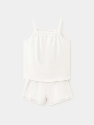 Krótka ażurowa piżama złamana biel - Dzieci - lata - MANGO KIDS