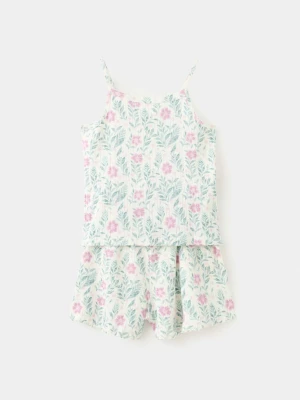 Krótka piżama z kwiatowym wzorem złamana biel - Dzieci - lata - MANGO KIDS