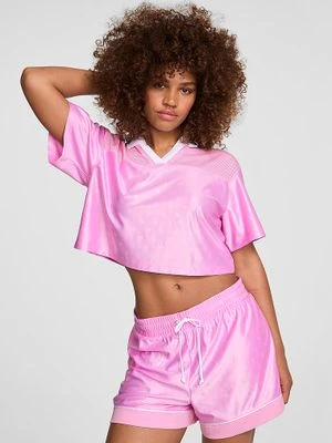 Krótka satynowa koszulka o pudełkowym kroju Victoria's Secret Różowy