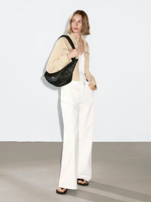 Krótka Skórzana Kurtka Z Ćwiekami - Beżowy - - Massimo Dutti - Kobieta