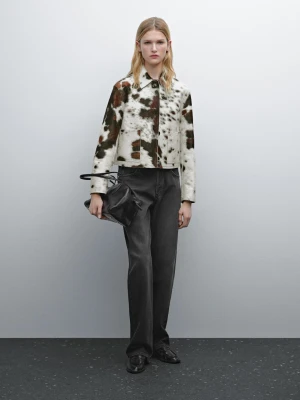 Krótka Skórzana Kurtka Z Włosiem W Zwierzęcy Wzór - Brązowy - - Massimo Dutti - Kobieta