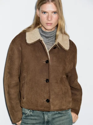 Krótka Skórzana Kurtka Ze Skóry Jagnięcej - Wielbłądzi - - Massimo Dutti - Kobieta