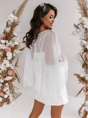 Krótka ślubna tiulowa etola z brokatem ALAIN - biała  magmac 