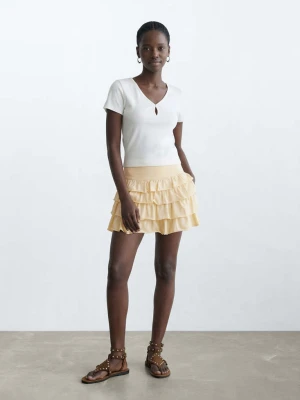 Krótka spódnica z falbanami pastelowy żółty - Teen - - MANGO TEEN