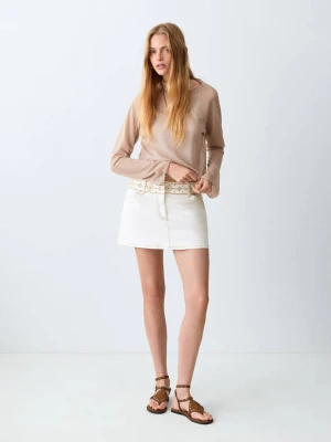Krótka spódnica z haftowanym pasem złamana biel - Dziewczyna - - MANGO TEEN