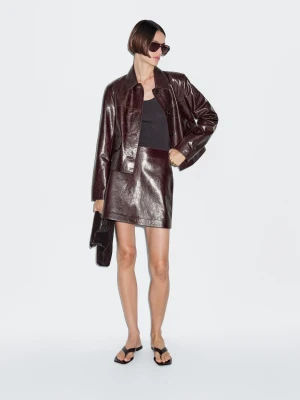 Krótka Spódnica Ze Skóry Nappa - Bordowy - - Massimo Dutti - Kobieta