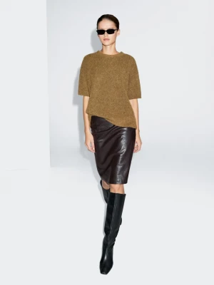 Krótka Spódnica Ze Skóry Nappa - Brązowy - - Massimo Dutti - Kobieta