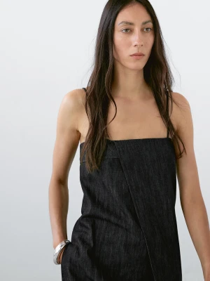 Krótka Sukienka Jeansowa Na Ramiączkach - Ciemnoniebieski - - Massimo Dutti - Kobieta