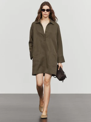 Krótka Sukienka Koszulowa Z Kieszeniami - Khaki - Massimo Dutti - Female