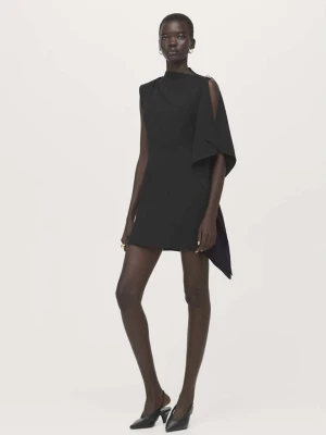 Krótka sukienka z asymetrycznym rękawem czarny - Kobieta - - MANGO