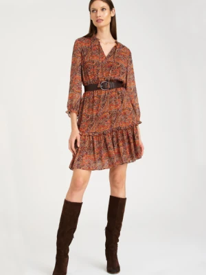 Krótka sukienka z falbanami, nadruk paisley Greenpoint