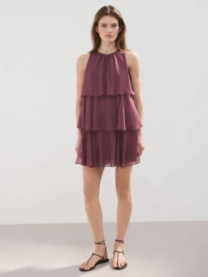 Krótka sukienka z falbankami burgund - Kobieta - - MANGO
