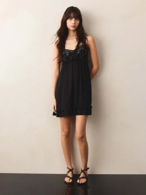 Krótka sukienka z koralikami czarny - Dziewczyna - - MANGO TEEN