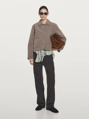 Krótka Wodoodporna Kurtka Pikowana - Szarobrązowy - - Massimo Dutti - Kobieta