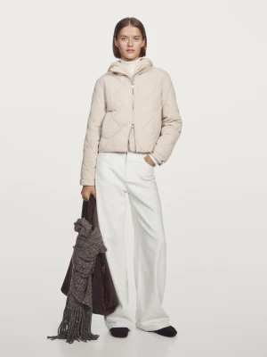 Krótka Wodoodporna Kurtka Puchowa - Surowy - - Massimo Dutti - Kobieta