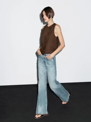 Krótka Zamszowa Kamizelka Skórzana Z Guzikami - Brązowy - - Massimo Dutti - Kobieta