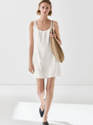Krótka Zwiewna Sukienka Z Lnu - Biały - - Massimo Dutti - Female