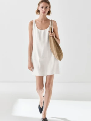 Krótka Zwiewna Sukienka Z Lnu - Biały - - Massimo Dutti - Kobieta
