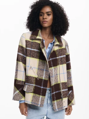 Krótki dwurzędowy płaszcz w kratę Desigual