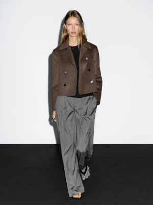 Krótki Dwurzędowy Płaszcz Z Mieszanki Wełny - Czekoladowy - - Massimo Dutti - Female