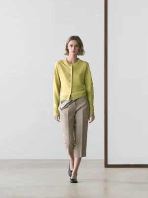 Krótki Dzianinowy Kardigan Lniany - Limonka - - Massimo Dutti - Kobieta