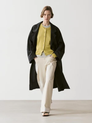 Krótki Dzianinowy Kardigan Lniany - Limonka - - Massimo Dutti - Kobieta