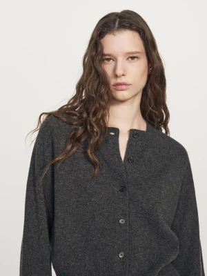 Krótki Dzianinowy Kardigan Z Rękawem Raglanowym - Szary Antracytowy - - Massimo Dutti - Kobieta