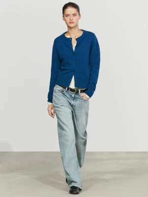 Krótki Dzianinowy Kardigan Ze 100% Wełny - Niebieski - Massimo Dutti - Female