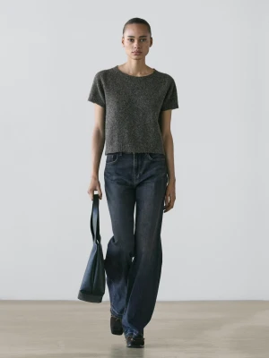 Krótki Dzianinowy Sweter Z Wełny I Wełny Alpaki - Szary Średni - - Massimo Dutti - Kobieta