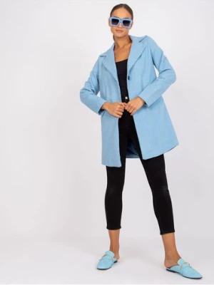 Krótki elegancki płaszcz damski - niebieski RUE PARIS