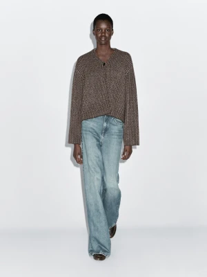 Krótki Kardigan W Prążki - Beżowy - - Massimo Dutti - Kobieta