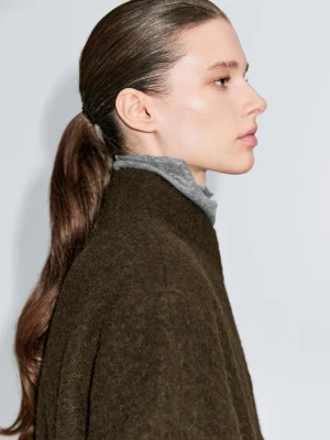 Krótki Kardigan Z Mieszanki Wełny I Wełny Z Alpaki - Khaki - - Massimo Dutti - Kobieta