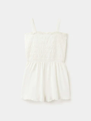 Krótki kombinezon z marszczeniem złamana biel - Dzieci - lata - MANGO KIDS
