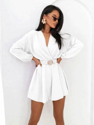 Krótki kombinezon z przekładanym dekoltem NEGRIS - biały  magmac 