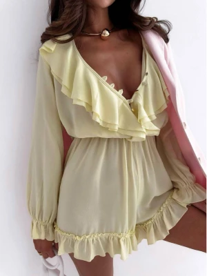 Krótki kombinezon z wiskozy z falbanami LUCA - cytrynowy  magmac 