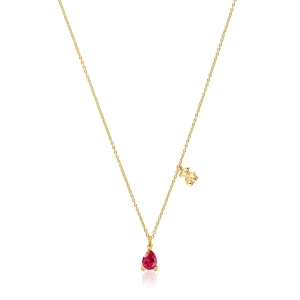 Krótki Naszyjnik Bold Bear Lgg Ze Srebra Pokrytego Złotem 18-Karatowym Z Motywem Misia Z Laboratoryjnie Hodowanym Rubinem - Tous