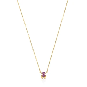 Krótki Naszyjnik Color Bear Lgg Ze Srebra Pokrytego 18-Karatowym Złotem Z Motywem Misia Z Laboratoryjnie Hodowanym Szafirem Liliowego Koloru - Tous