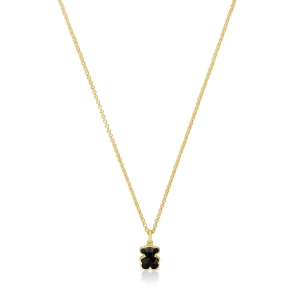 Krótki Naszyjnik Ze Srebra Pokrytego 18-Karatowym Złotem Z Motywami Misia Z Onyksu Tous Icon Color - Tous Rozmiar